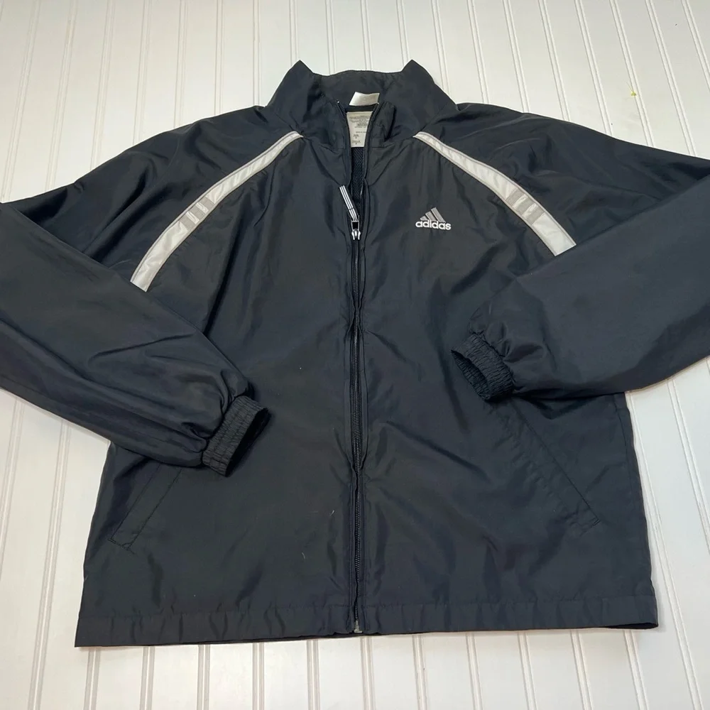 Adidas Women’s Nylon Track Jacket Vintage Full Zip Black- Small. 1111